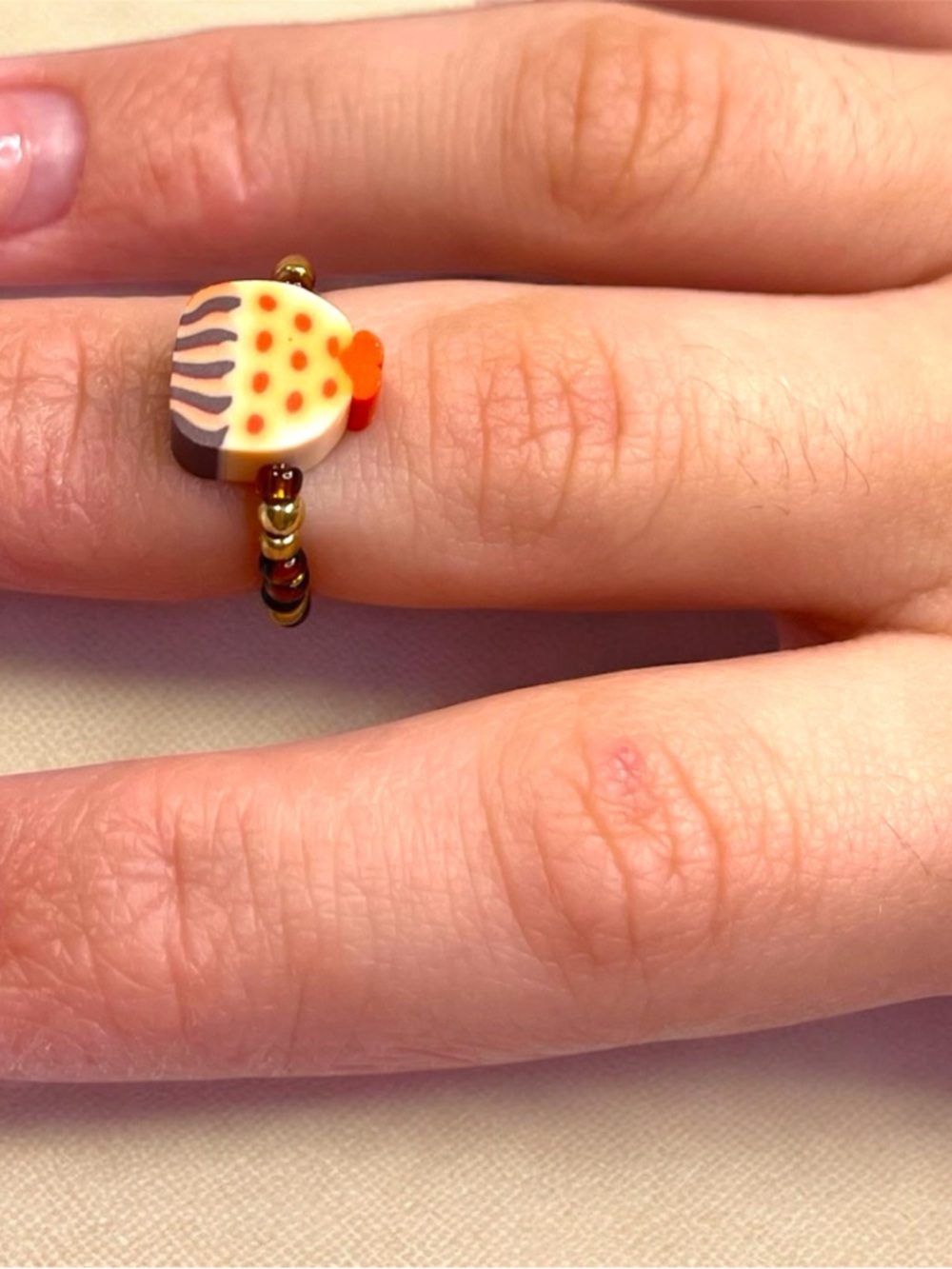 Handmade Cupcake Beaded Ring with Gold Accent
